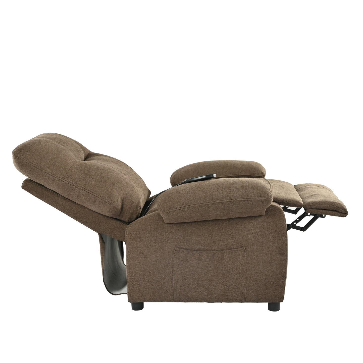 Fauteuil inclinable manuel noir avec massage et chauffage, structure robuste en bois massif et revêtement en tissu confortable