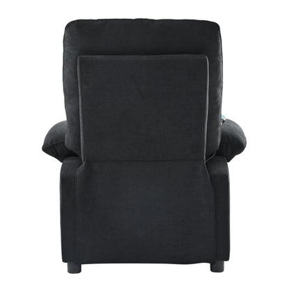 Fauteuil inclinable manuel noir avec massage et chauffage, structure robuste en bois massif et revêtement en tissu confortable