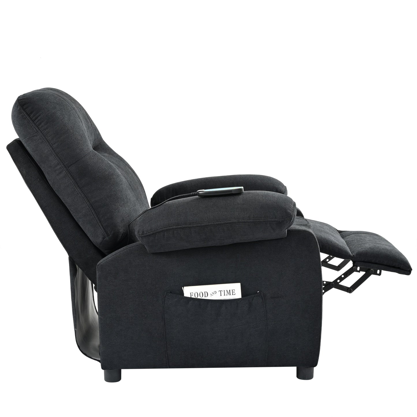 Fauteuil inclinable manuel noir avec massage, chauffage et cadre en bois massif