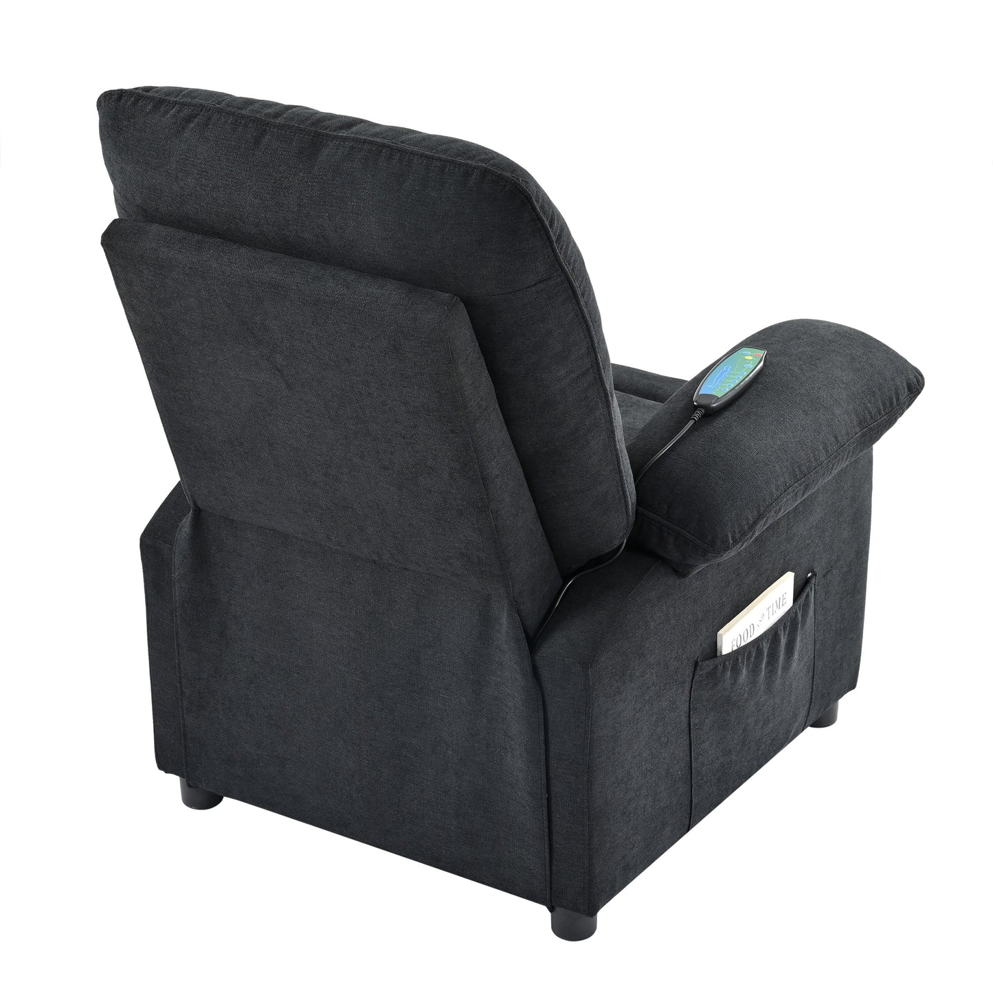 Fauteuil inclinable manuel noir avec massage, chauffage et cadre en bois massif