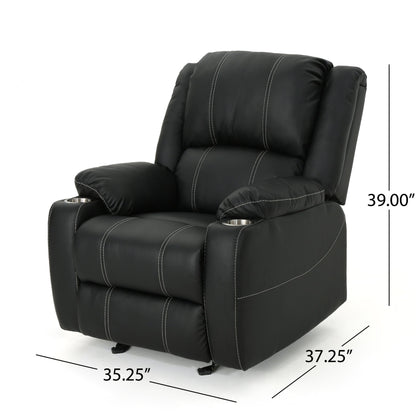 Fauteuil inclinable manuel noir avec porte-gobelets en acier et revêtement moelleux