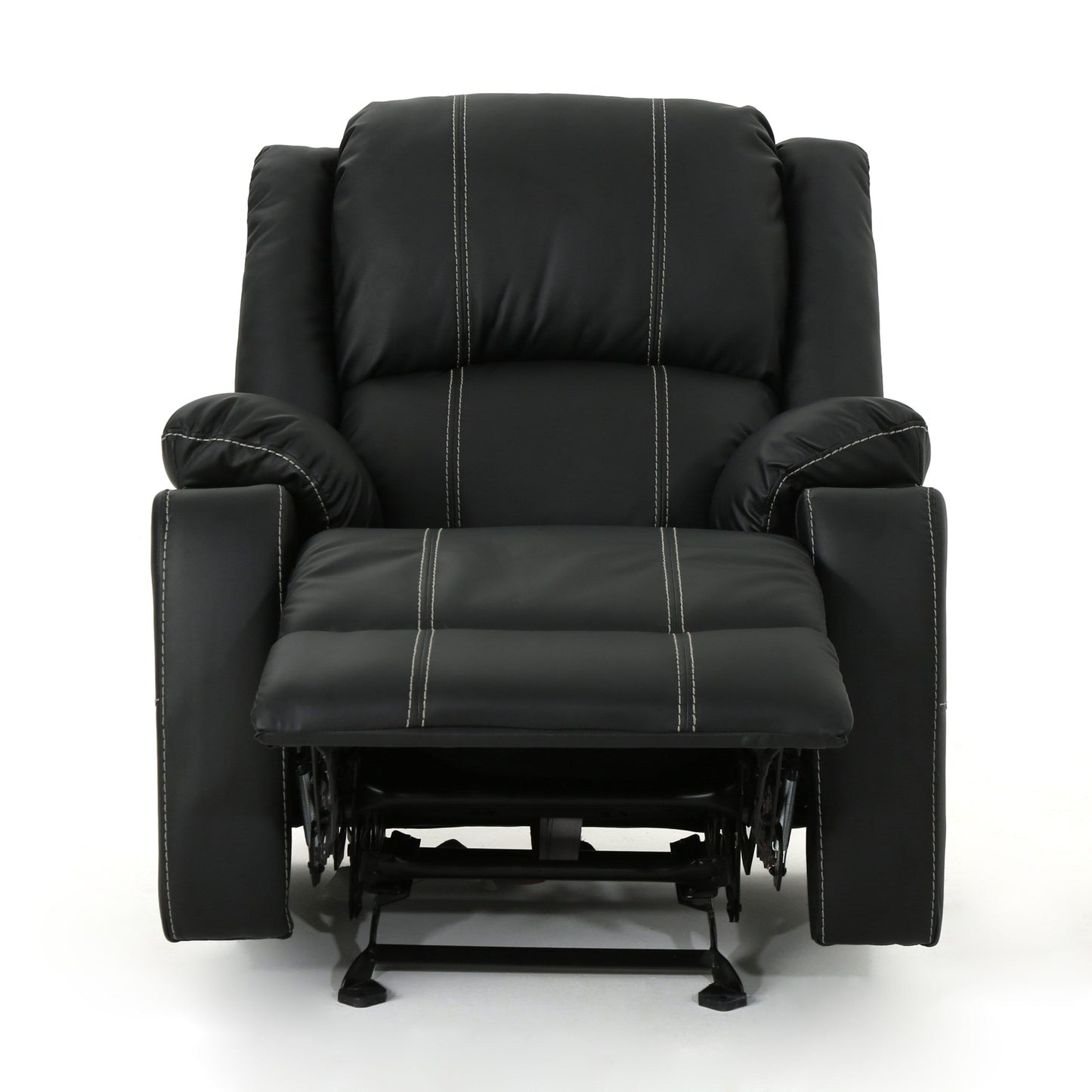 Fauteuil inclinable manuel noir avec porte-gobelets en acier et revêtement moelleux