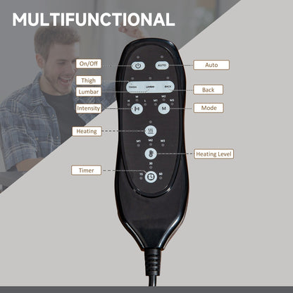 Fauteuil de bureau inclinable pivotant à 360° en microfibre noire avec massage par vibration, chauffage, repose-pieds et hauteur réglable