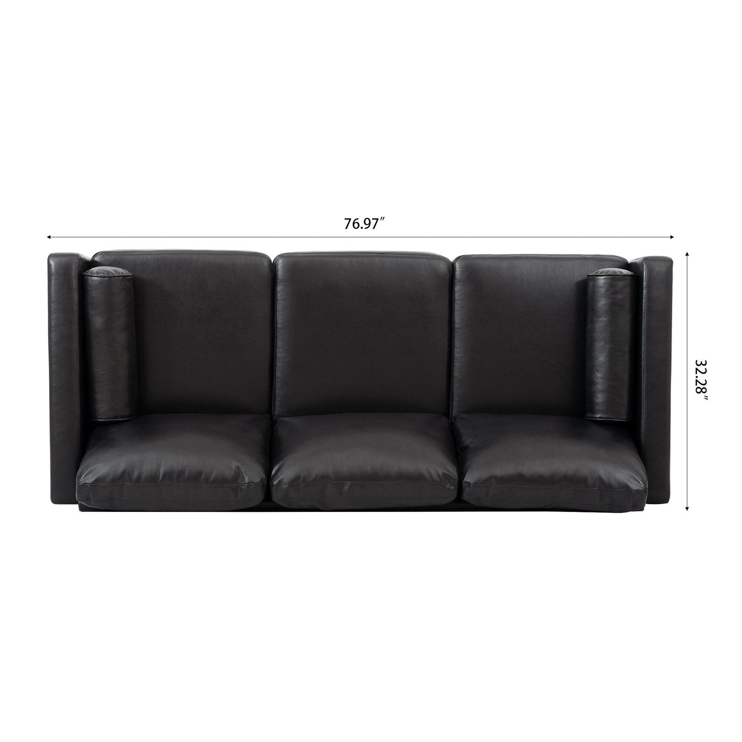 Canapé 3 places noir Mid Century Modern 76,7 PU avec structure en bois de fer pour le salon