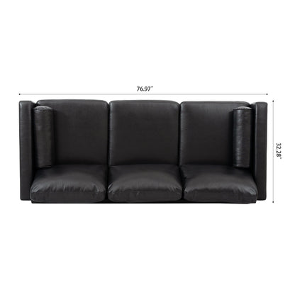 Canapé 3 places noir Mid Century Modern 76,7 PU avec structure en bois de fer pour le salon