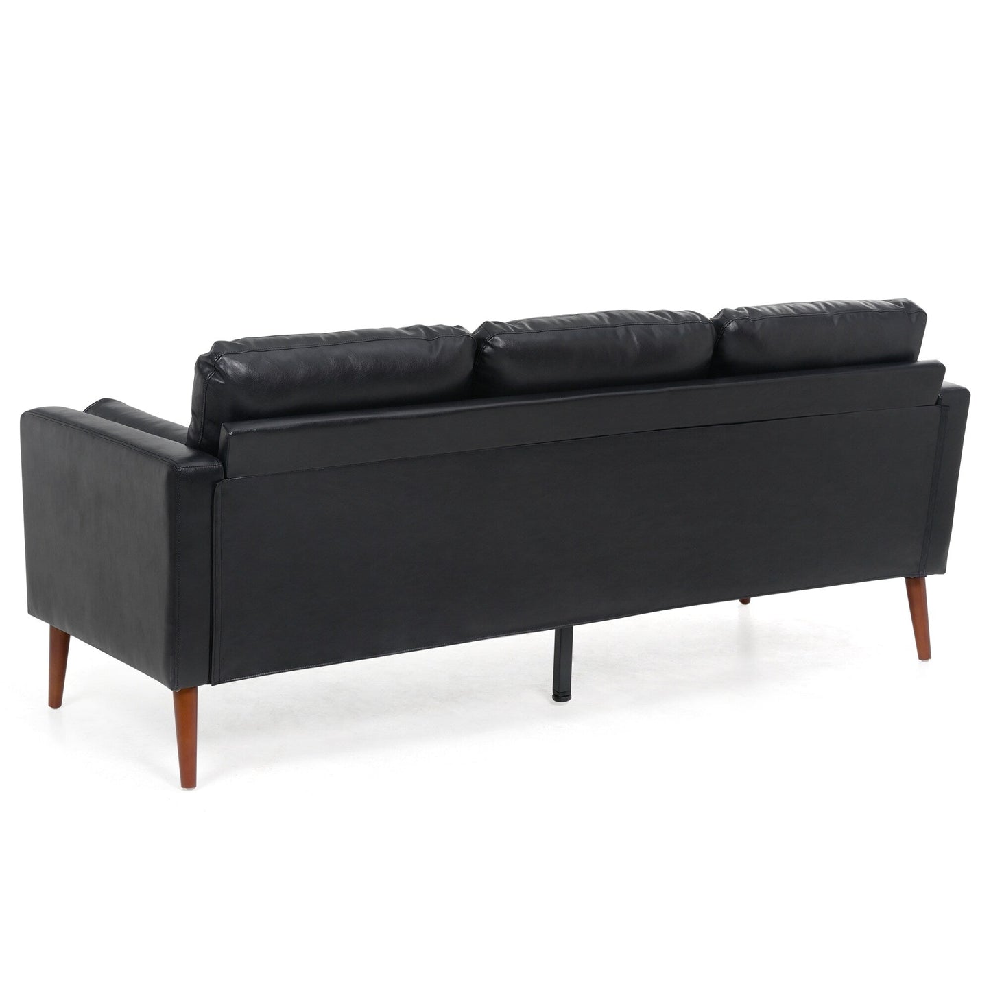 Canapé 3 places noir Mid Century Modern 76,7 PU avec structure en bois de fer pour le salon