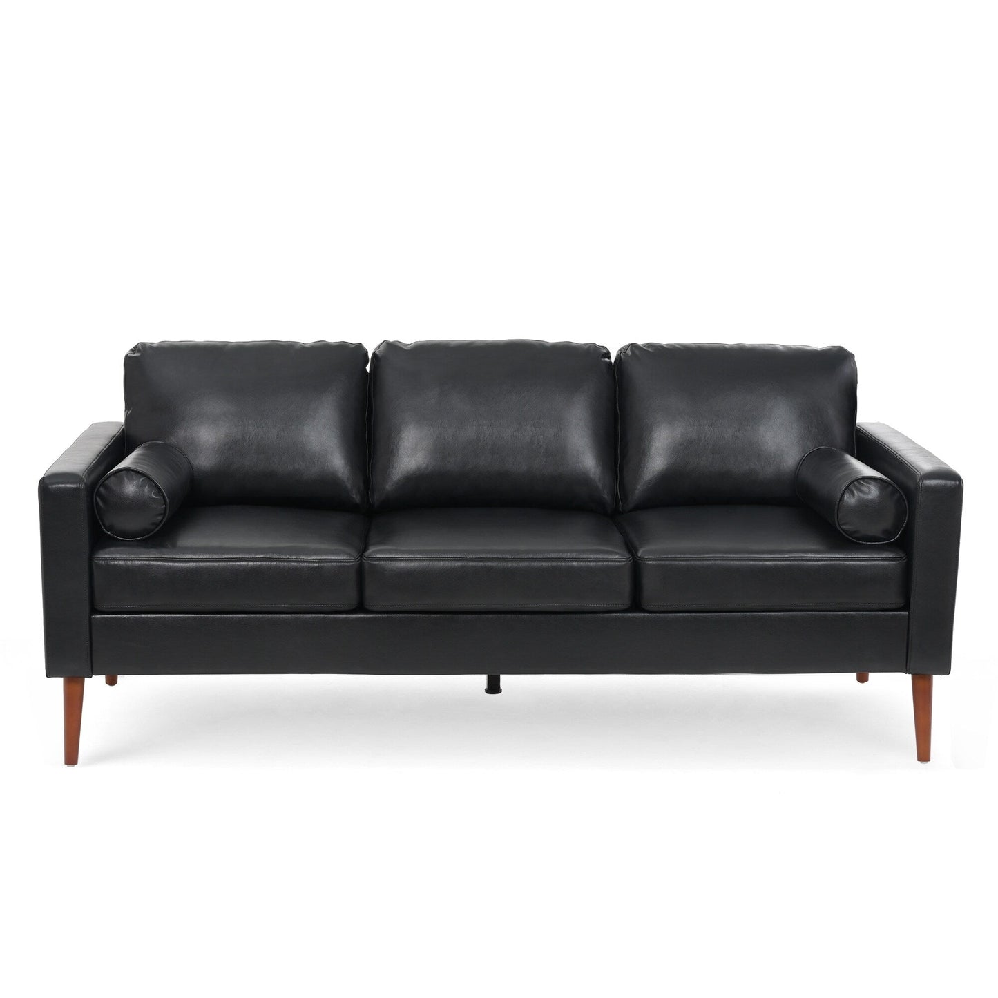 Canapé 3 places noir Mid Century Modern 76,7 PU avec structure en bois de fer pour le salon