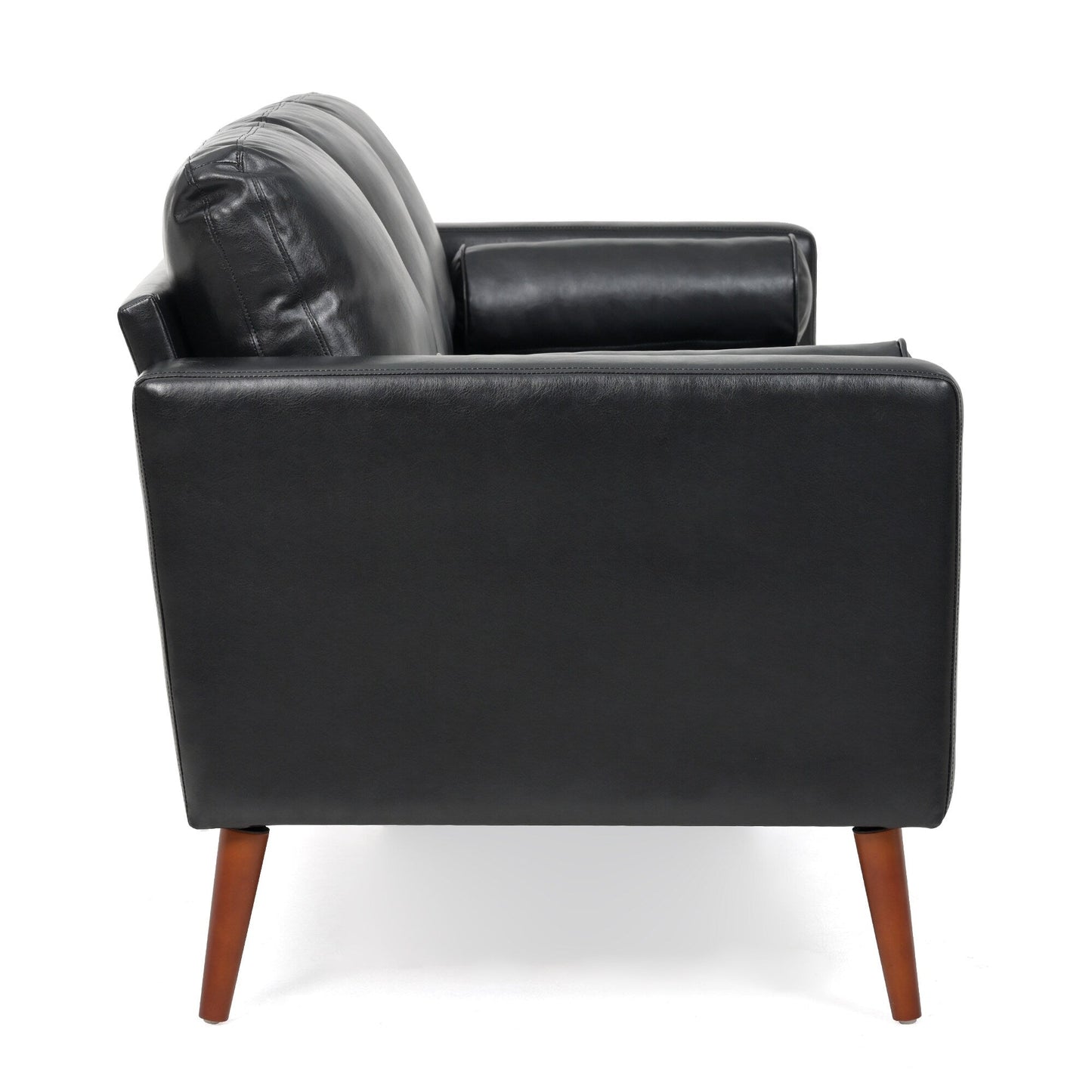 Canapé 3 places noir Mid Century Modern 76,7 PU avec structure en bois de fer pour le salon