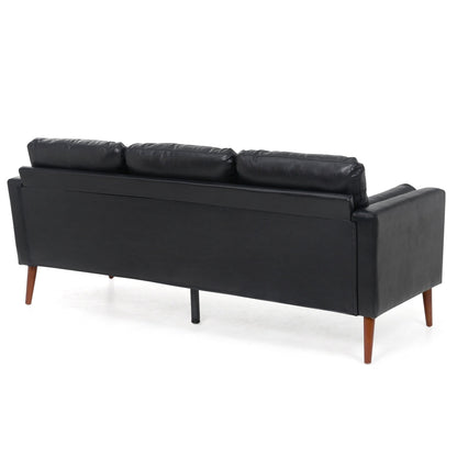 Canapé 3 places noir Mid Century Modern 76,7 PU avec structure en bois de fer pour le salon
