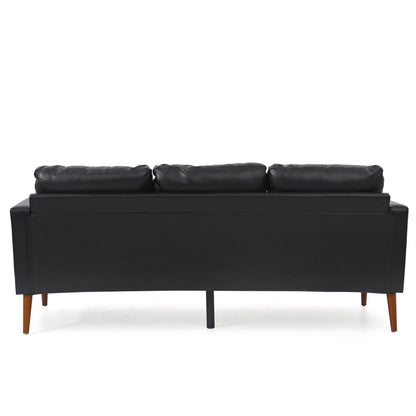 Canapé 3 places noir Mid Century Modern 76,7 PU avec structure en bois de fer pour le salon