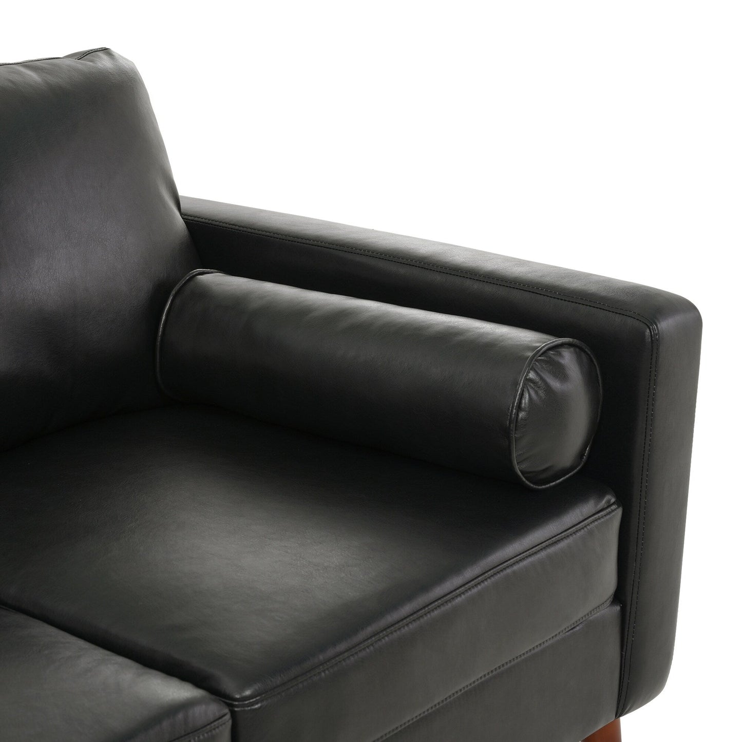 Canapé 3 places noir Mid Century Modern 76,7 PU avec structure en bois de fer pour le salon