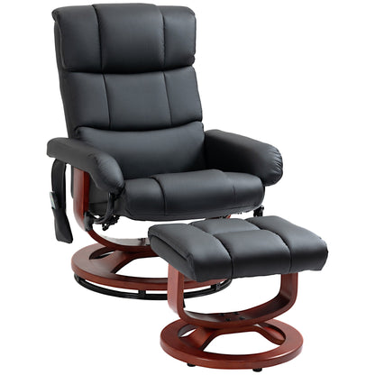 Fauteuil inclinable pivotant noir moderne à dossier haut de 28,8 po avec pouf