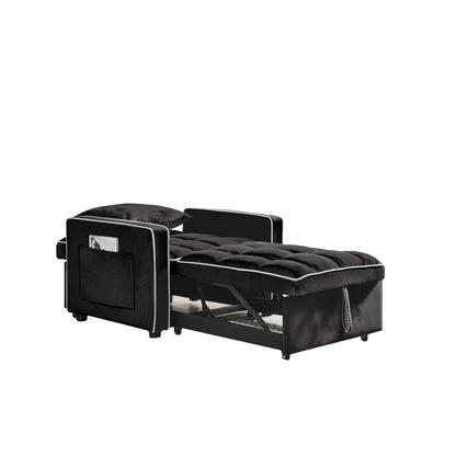 Canapé-lit simple 3 en 1 en velours noir moderne 35,43 cm avec dossier réglable et poche pour le salon