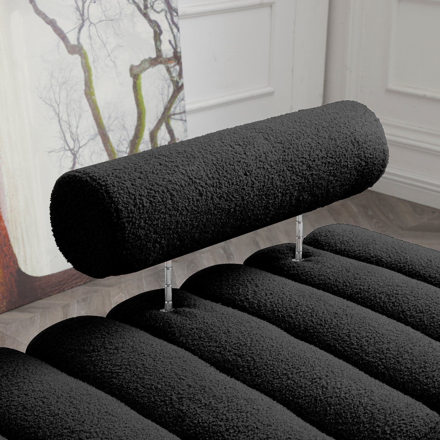 Canapé-lit ottoman noir moderne 53,2 pouces avec pieds en métal doré pour chambre à coucher
