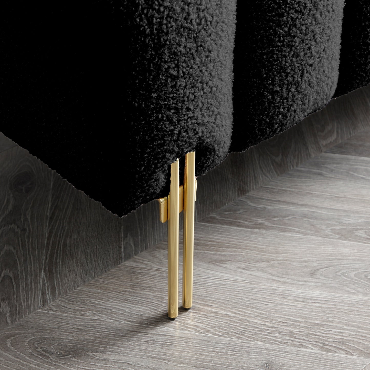 Canapé-lit ottoman noir moderne 53,2 pouces avec pieds en métal doré pour chambre à coucher