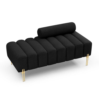 Canapé-lit ottoman noir moderne 53,2 pouces avec pieds en métal doré pour chambre à coucher
