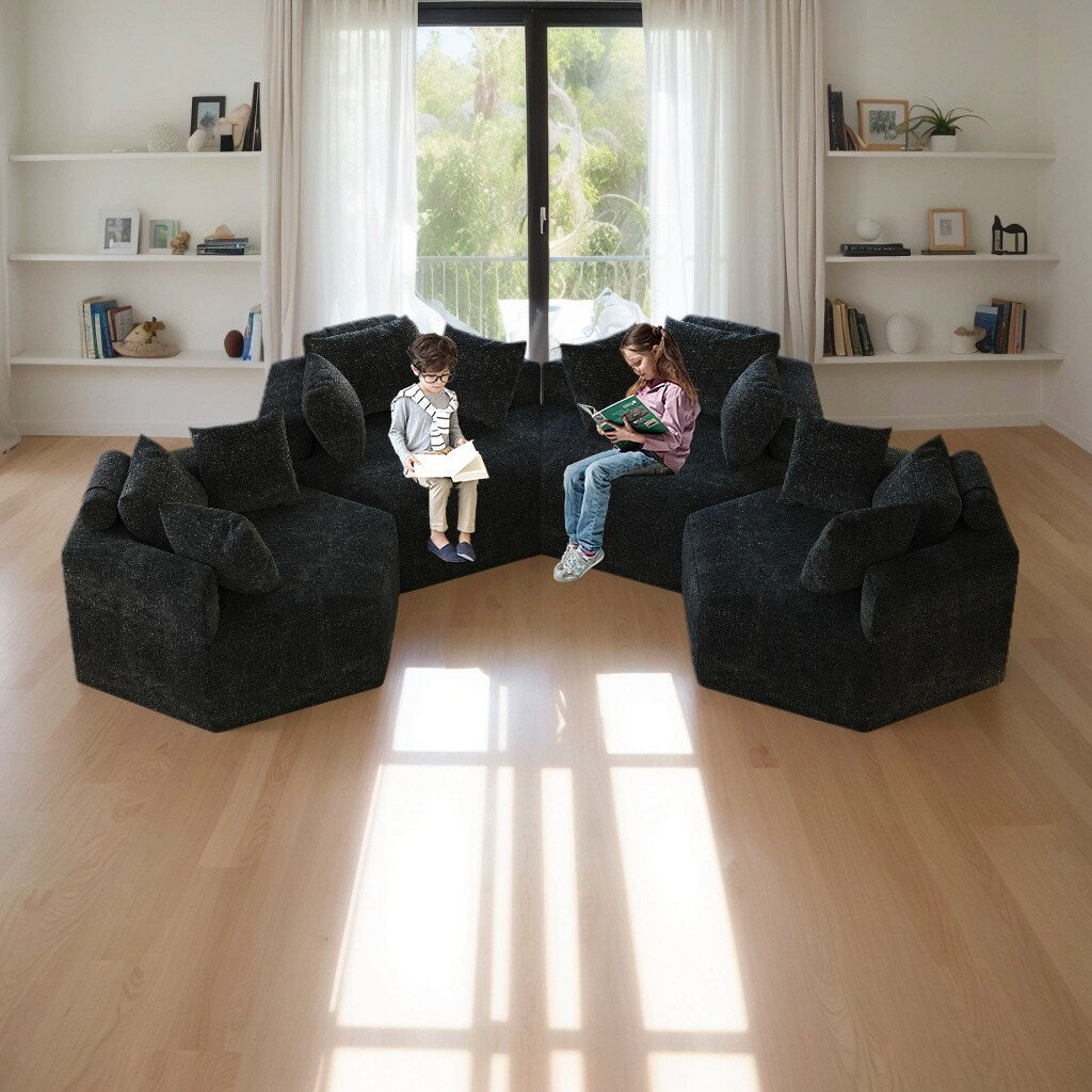 Canapé-lit simple moderne noir 54 en éponge chenille avec coussin de dossier pour salon