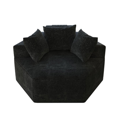 Canapé-lit simple moderne noir 54 en éponge chenille avec coussin de dossier pour salon