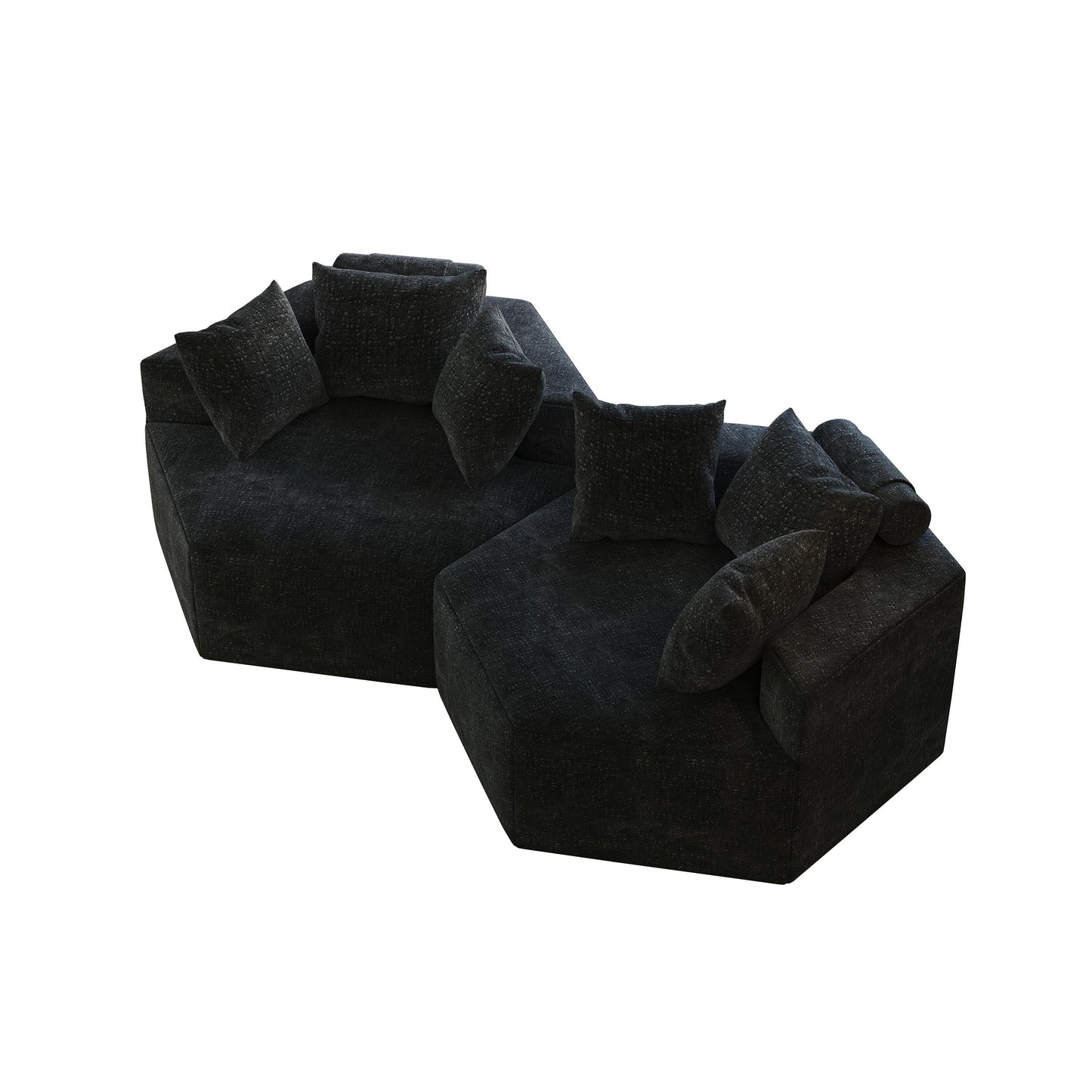 Canapé-lit simple moderne noir 54 en éponge chenille avec coussin de dossier pour salon