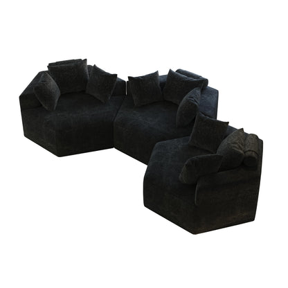 Canapé-lit simple moderne noir 54 en éponge chenille avec coussin de dossier pour salon