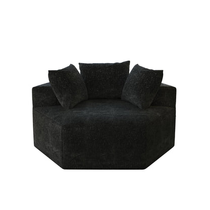 Canapé-lit simple moderne noir 54 en éponge chenille avec coussin de dossier pour salon