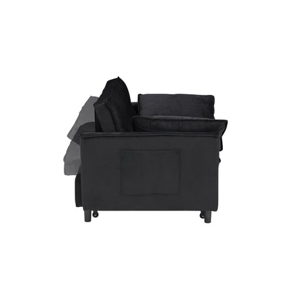 Canapé-lit convertible 3 en 1 en velours noir moderne 55 avec dossier et oreillers pour le salon