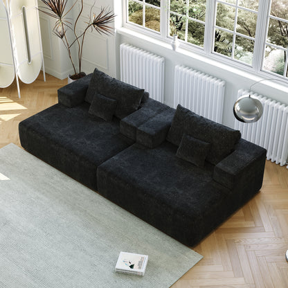 Canapé-lit simple moderne en éponge chenille noire 55 pouces avec coussin de dossier pour salon