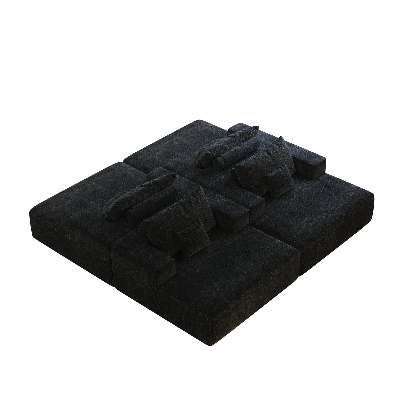 Canapé-lit simple moderne en éponge chenille noire 55 pouces avec coussin de dossier pour salon