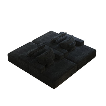 Canapé-lit simple moderne en éponge chenille noire 55 pouces avec coussin de dossier pour salon