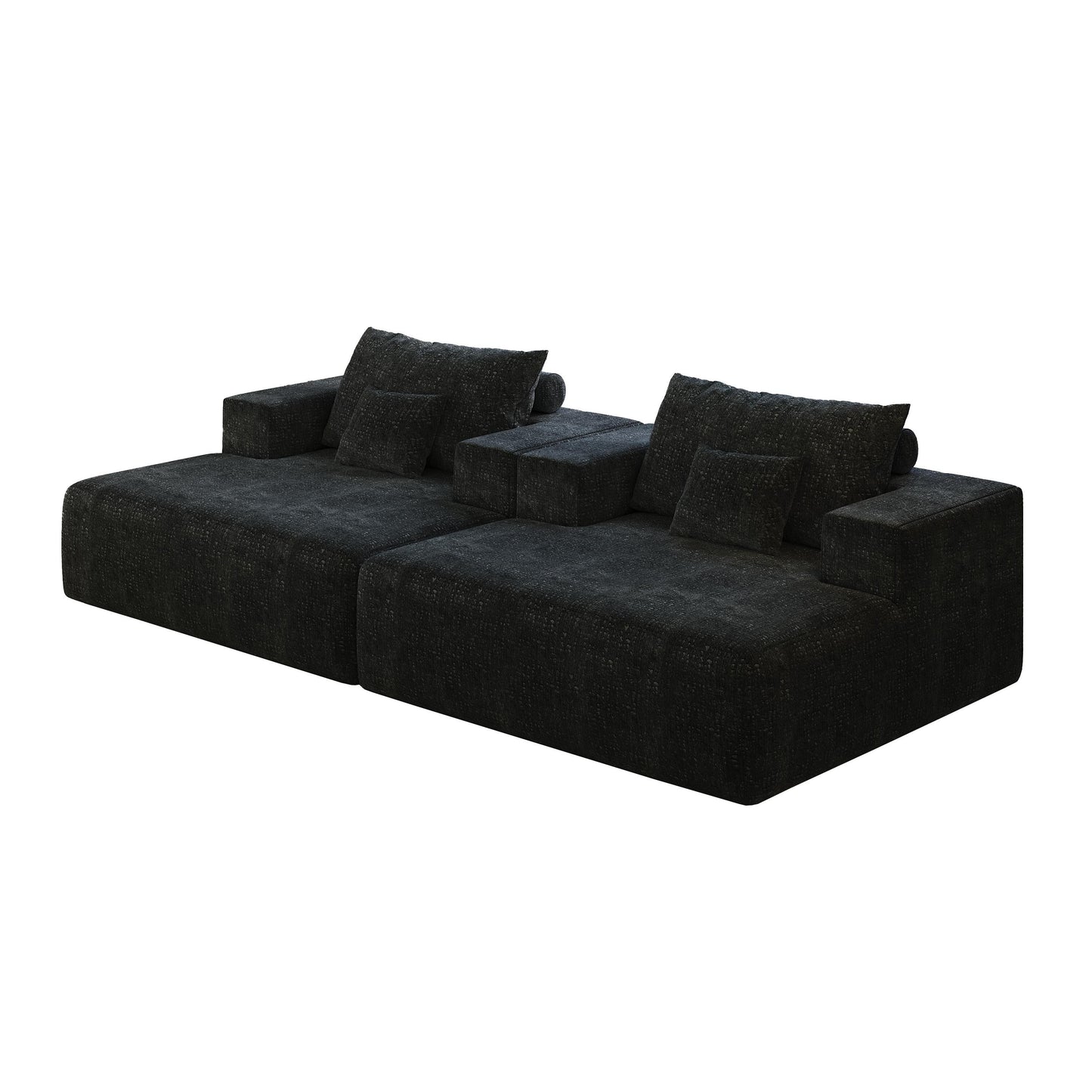 Canapé-lit simple moderne en éponge chenille noire 55 pouces avec coussin de dossier pour salon