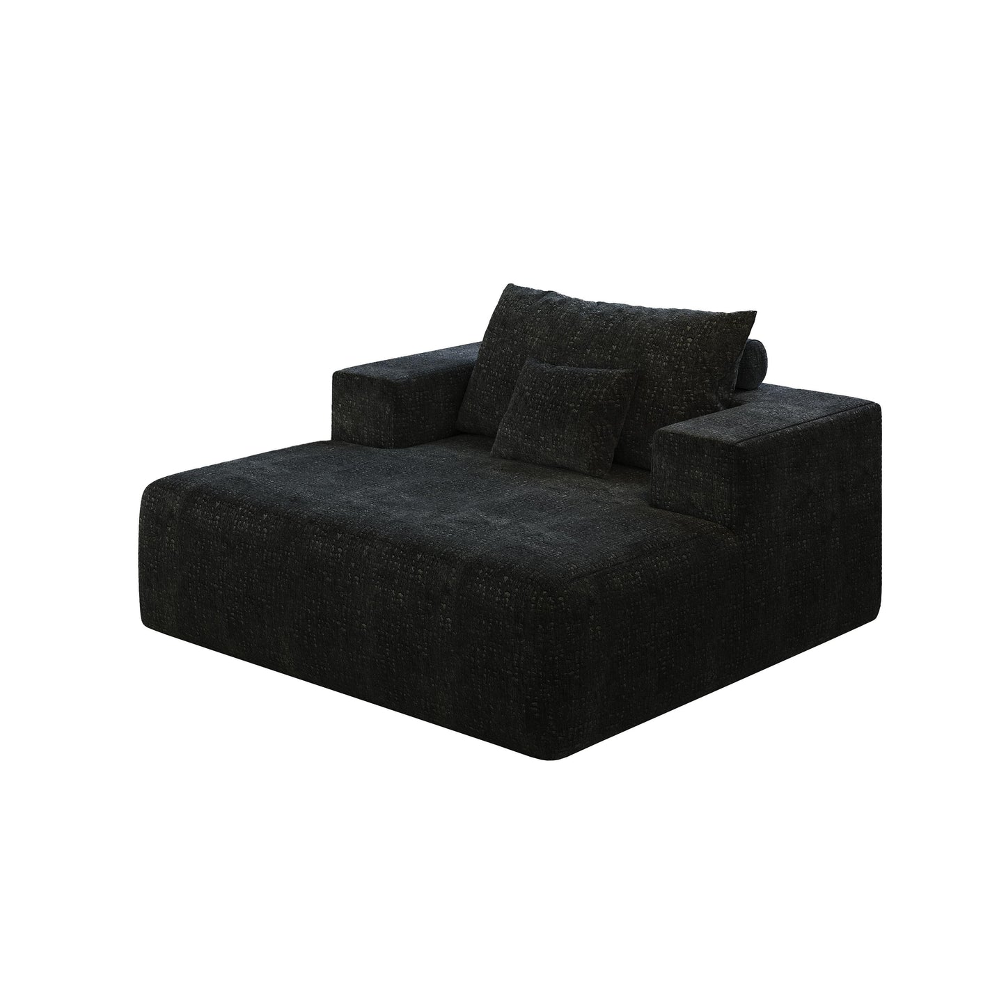 Canapé-lit simple moderne en éponge chenille noire 55 pouces avec coussin de dossier pour salon