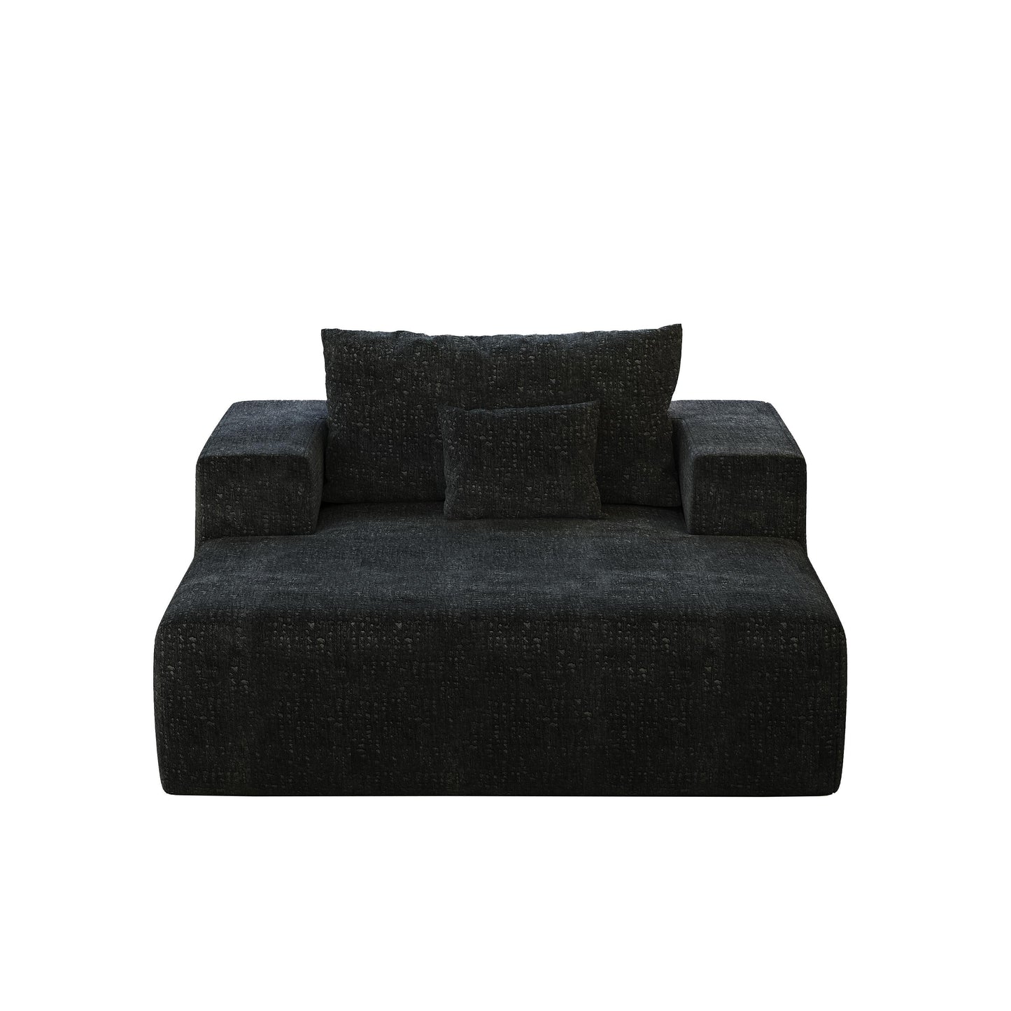 Canapé-lit simple moderne en éponge chenille noire 55 pouces avec coussin de dossier pour salon