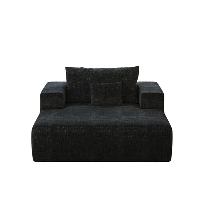 Canapé-lit simple moderne en éponge chenille noire 55 pouces avec coussin de dossier pour salon