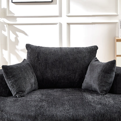 Canapé-lit simple rond noir moderne en chenille éponge de 55 pouces avec coussin de dossier pour salon