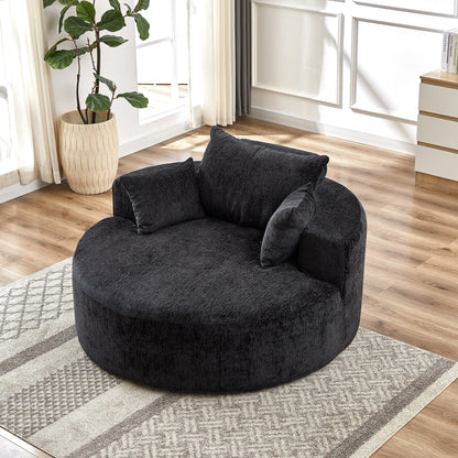 Canapé-lit simple rond noir moderne en chenille éponge de 55 pouces avec coussin de dossier pour salon