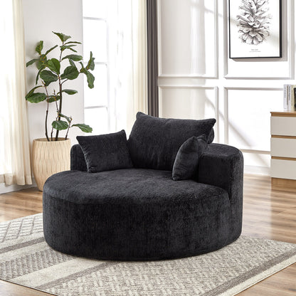 Canapé-lit simple rond noir moderne en chenille éponge de 55 pouces avec coussin de dossier pour salon