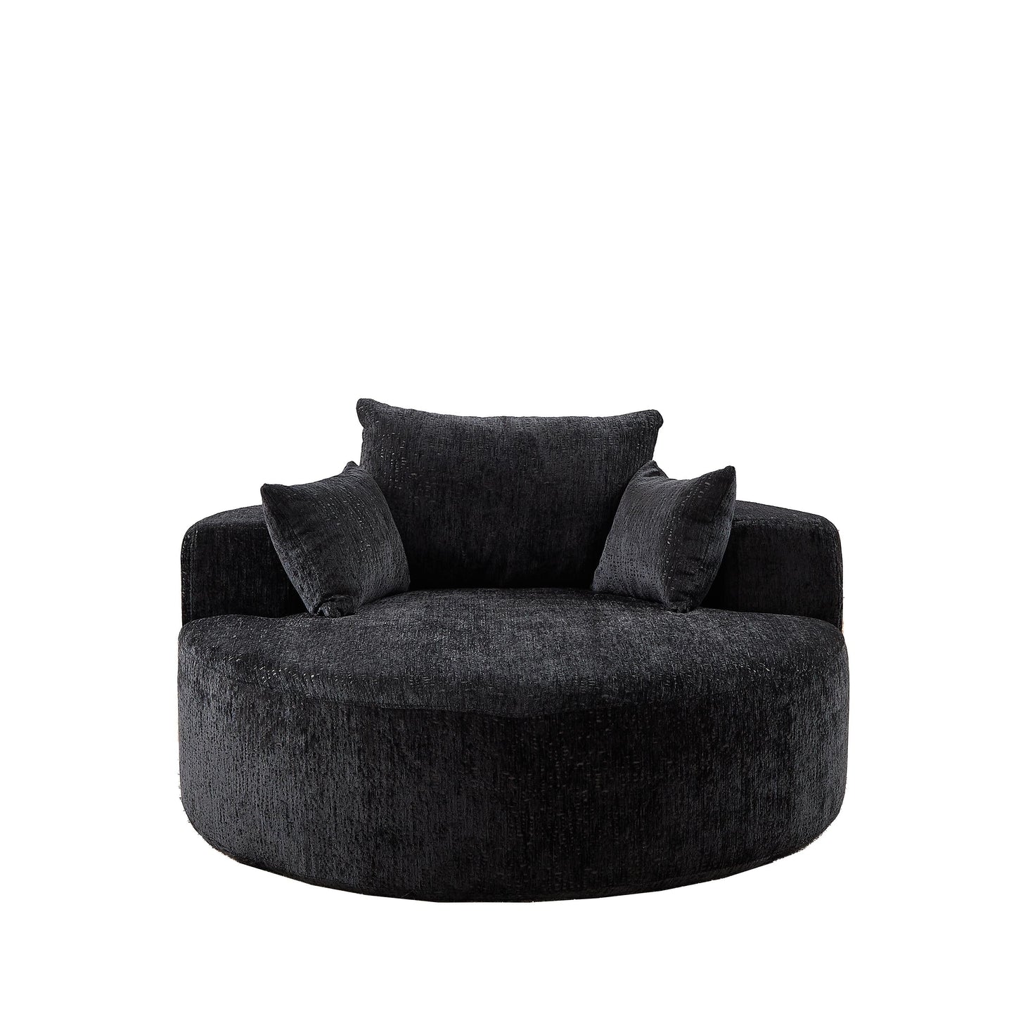 Canapé-lit simple rond noir moderne en chenille éponge de 55 pouces avec coussin de dossier pour salon