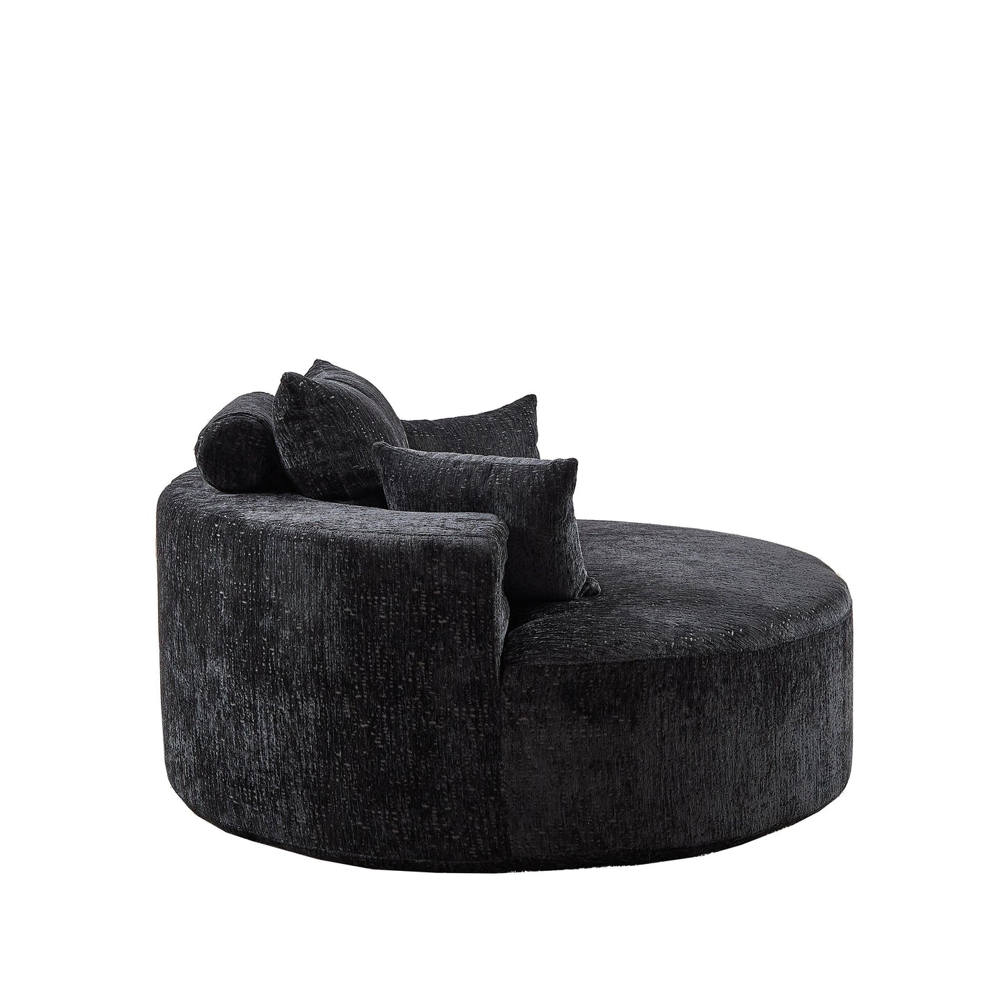Canapé-lit simple rond noir moderne en chenille éponge de 55 pouces avec coussin de dossier pour salon