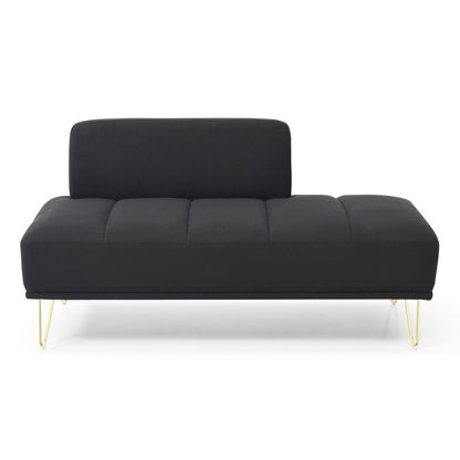Banc de chevet rembourré noir moderne 56,3 avec pieds en métal doré pour chambre à coucher