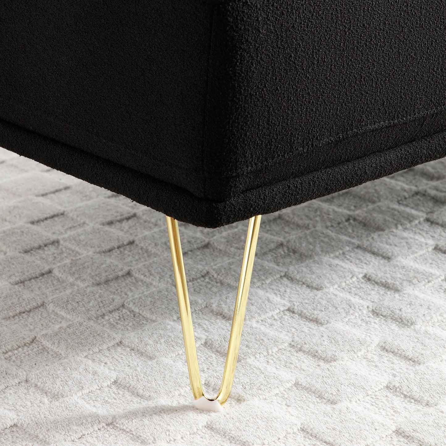 Banc de chevet rembourré noir moderne 56,3 avec pieds en métal doré pour chambre à coucher