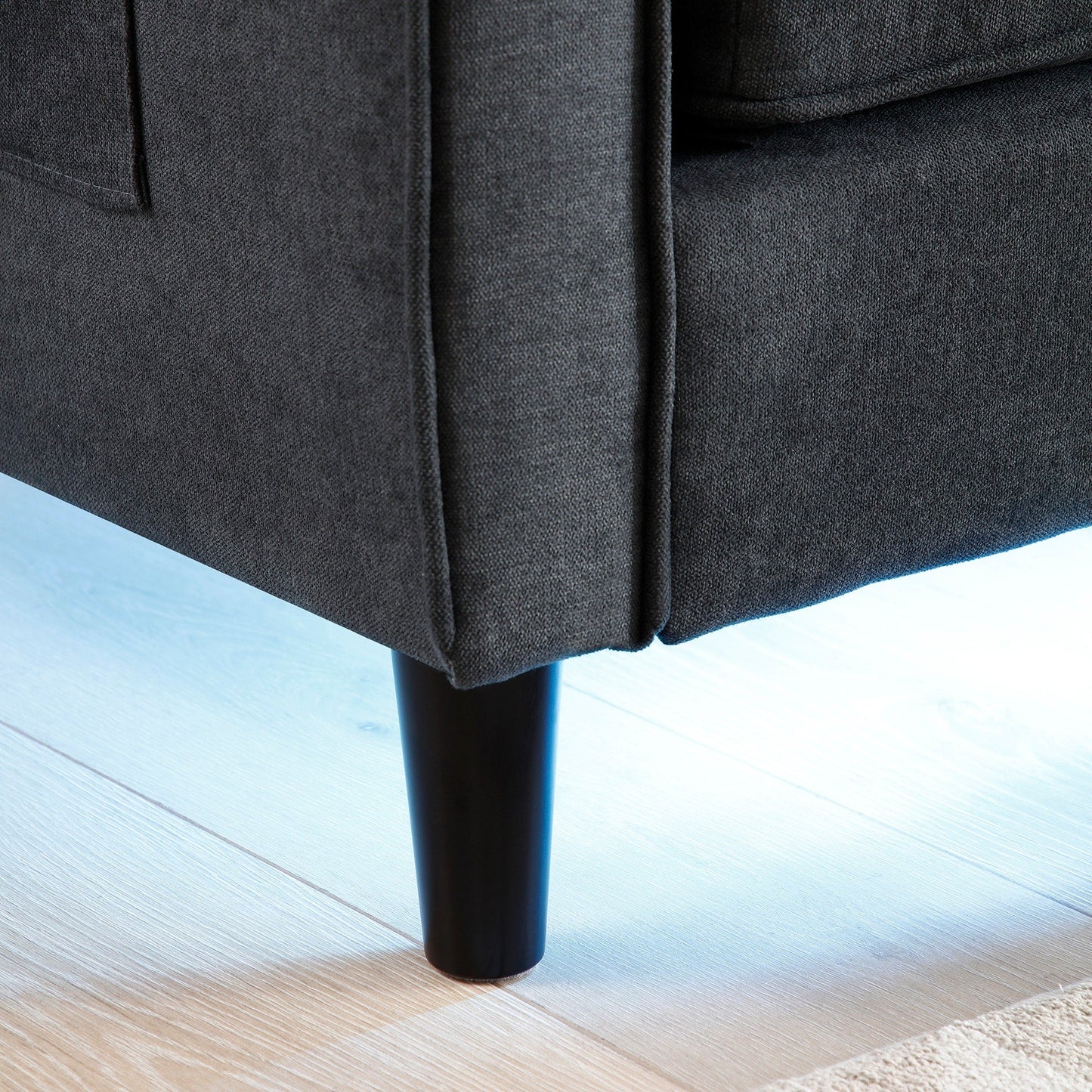 Canapé causeuse moderne en lin noir 57,87 po avec lumières LED et 2 ports USB pour le salon