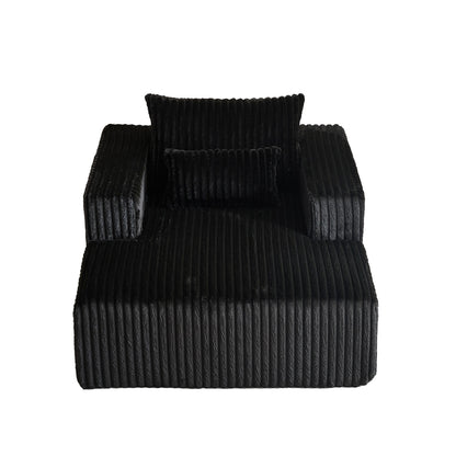 Fauteuil de salon moderne en velours côtelé noir 62,5" avec 2 coussins