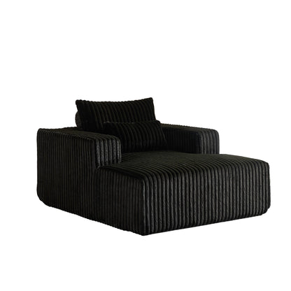 Fauteuil de salon moderne en velours côtelé noir 62,5" avec 2 coussins