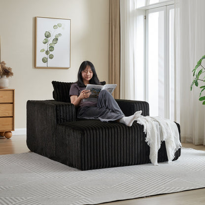 Fauteuil de salon moderne en velours côtelé noir 62,5" avec 2 coussins