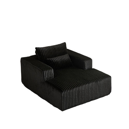 Fauteuil de salon moderne en velours côtelé noir 62,5" avec 2 coussins
