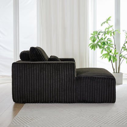 Fauteuil de salon moderne en velours côtelé noir 62,5" avec 2 coussins