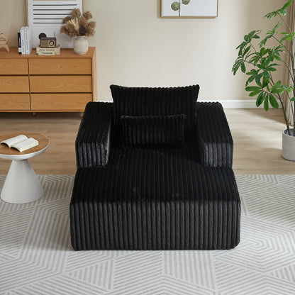 Fauteuil de salon moderne en velours côtelé noir 62,5" avec 2 coussins