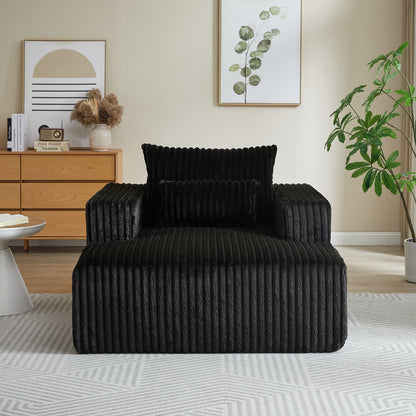Fauteuil de salon moderne en velours côtelé noir 62,5" avec 2 coussins