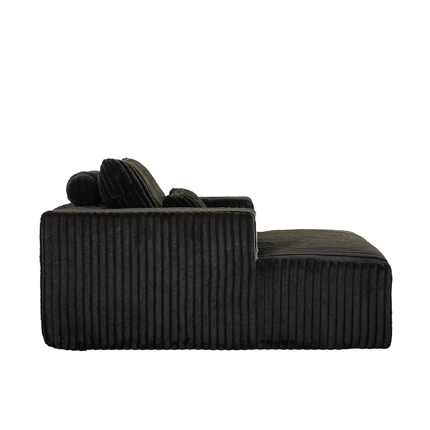 Fauteuil de salon moderne en velours côtelé noir 62,5" avec 2 coussins