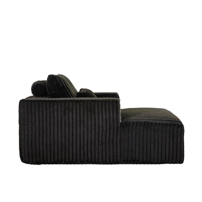 Fauteuil de salon moderne en velours côtelé noir 62,5" avec 2 coussins